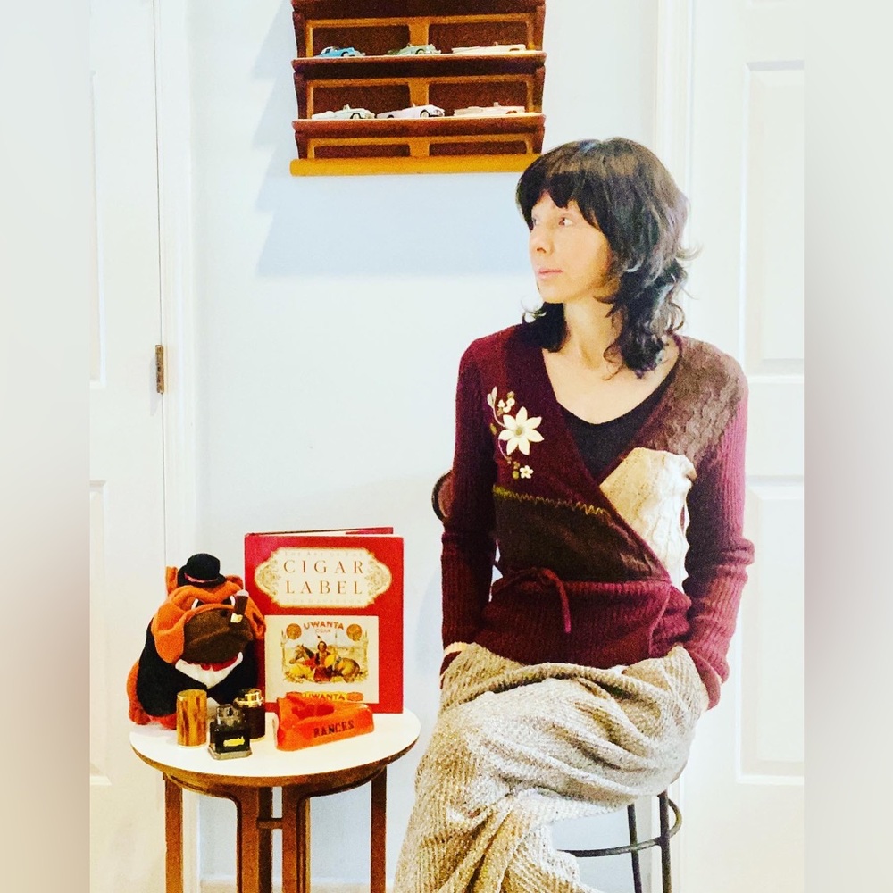 Sweet Little Burgundy & Cream Wrap Sweater with Floral Accent…Size Medium